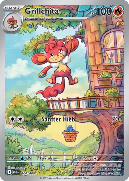 Grillchita-100-086-WHT-DE-Weiße-Flammen-Pokémon-Karte-Karmesin-Purpur-Deutsch