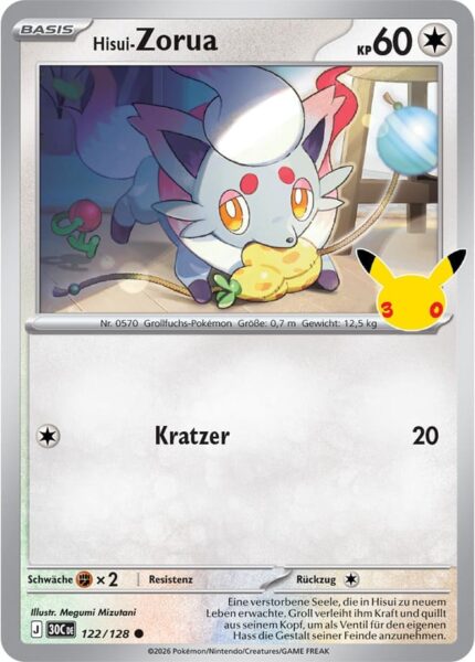 Hisui-Zorua-122-128-30C-30-Jahre-Jubiläum-30th-Celebration-Pokémon-Karte-Deutsch