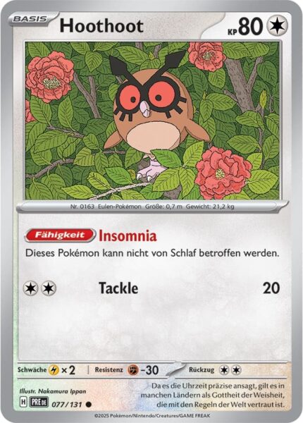 Hoothoot-077-131-Prismatische-Entwicklungen-Pokémon-Karte-Deutsch-Karmesin-Purpur-TCG-Sammelkartenspiel