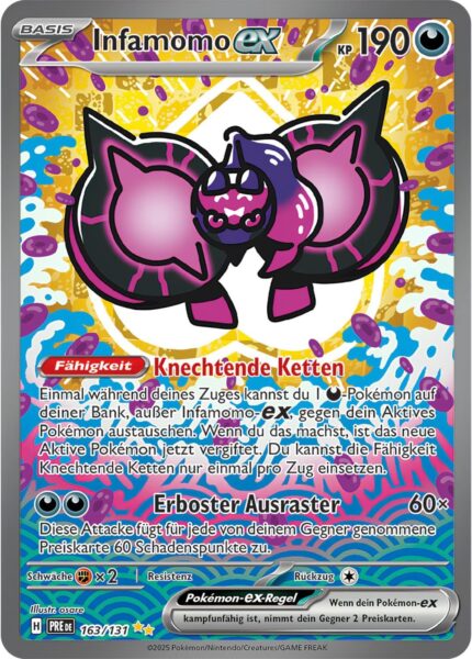 Infamomo-ex-163-131-Prismatische-Entwicklungen-Secret-Special-Illustration-Rare-Pokémon-Karte-Deutsch-Karmesin-Purpur-TCG-Sammelkartenspiel