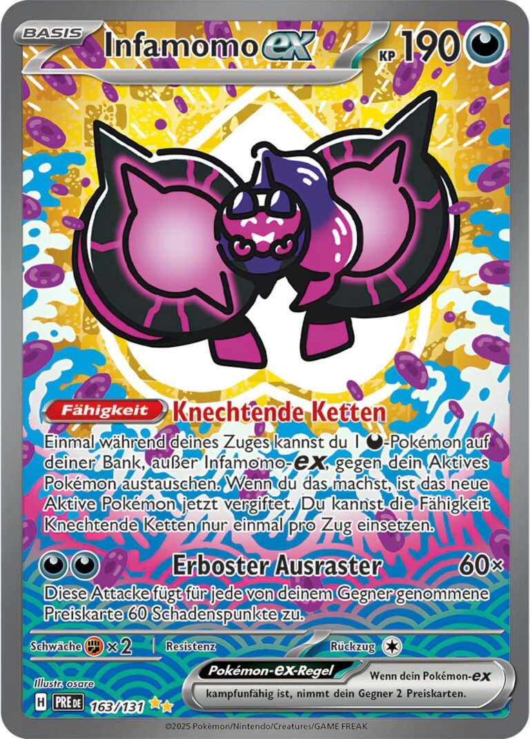 Infamomo-ex-163-131-Prismatische-Entwicklungen-Secret-Special-Illustration-Rare-Pokémon-Karte-Deutsch-Karmesin-Purpur-TCG-Sammelkartenspiel