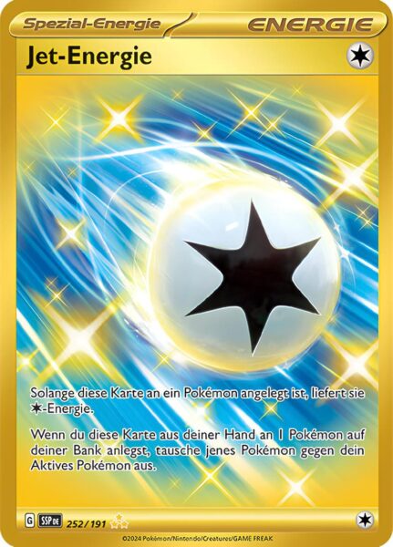 Jet-Energie-252-191-SSP-DE-Karmesin-Purpur-Stürmische-Funken-Gold-Pokémon-Karte-Deutsch