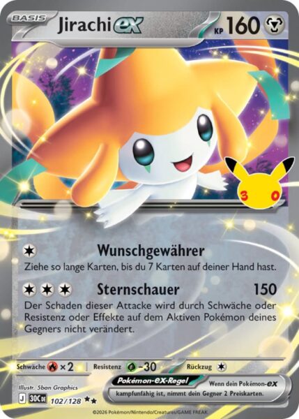 Jirachi-ex-102-128-30C-30-Jahre-Jubiläum-30th-Celebration-Set-Erweiterung-Pokémon-Karte-Deutsch