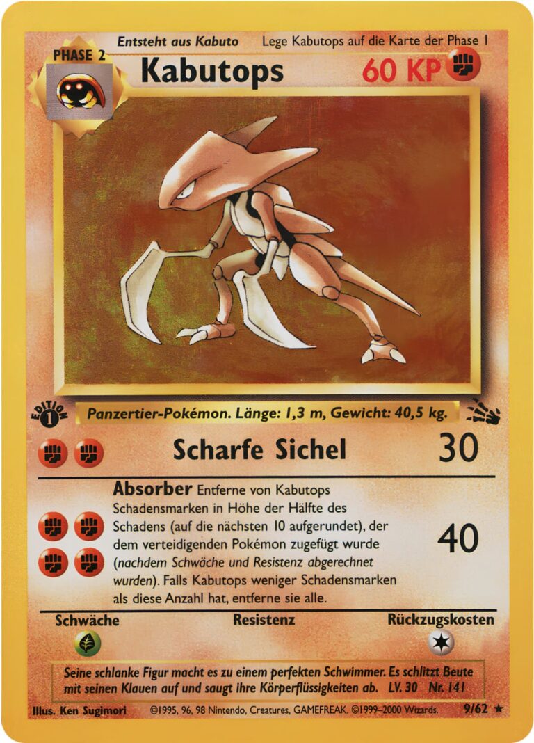 Kabutops-9-62-Holo-1st-Edition-Pokémon-Karte-Fossil-Deutsch
