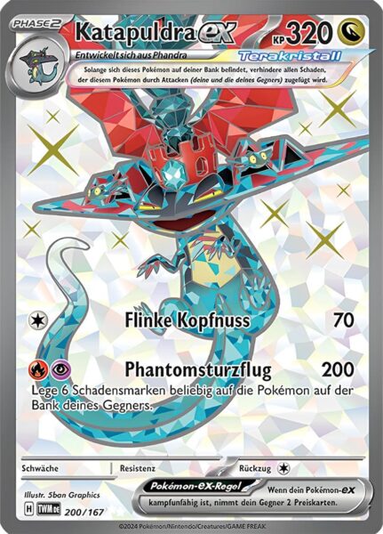 Katapuldra-ex_TWM-DE_200-167_Maskerade-im-Zwielicht_Full-Art_Pokémon-Karte_Deutsch