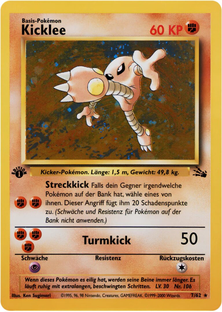 Kicklee-7-62-Holo-1st-Edition-Pokémon-Karte-Fossil-Deutsch-TCG-Sammelkartenspiel