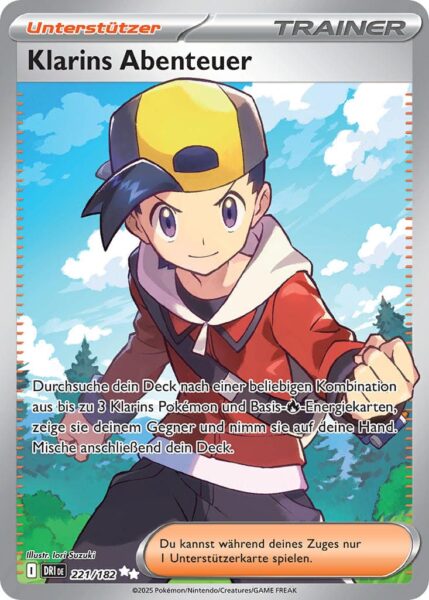 Klarins-Abenteuer-221-182-Ewige-Rivalen-Full-Art-Pokémon-Karte-Karmesin-Purpur-Deutsch