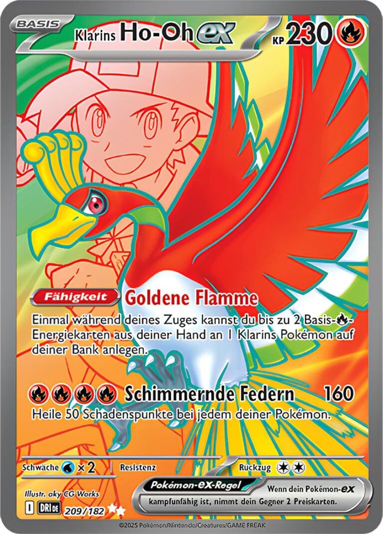 Klarins-Ho-Oh-ex-209-182-Ewige-Rivalen-Full-Art-Pokémon-Karte-Karmesin-Purpur-Deutsch