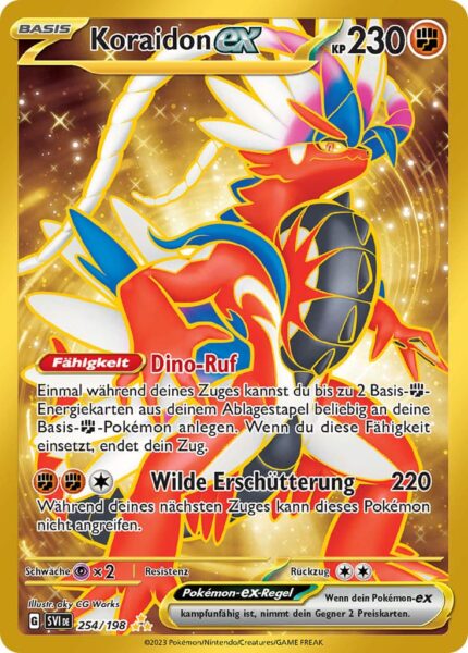 Koraidon-ex-254-198-Karmesin-Purpur-Basis-Set-Hyper-Rare-Goldene-Pokémon-Karte-Deutsch