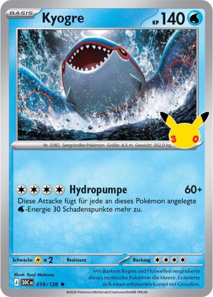 Kyogre-019-128-30C-30-Jahre-Jubiläum-30th-Celebration-Pokémon-Karte-Deutsch