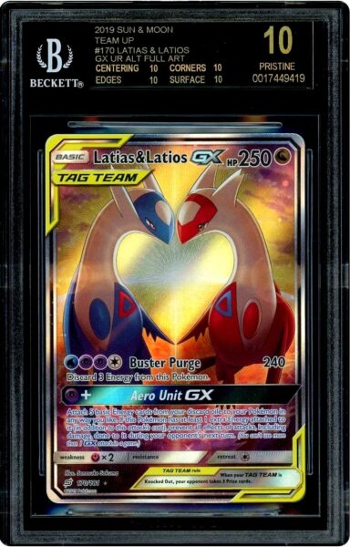 Latias-Latios-GX-170-181-Team-UP-Team-sind-Trumpf-Alternate-Art-Pokemon-Kart-BGS-10-Black-Label-neu