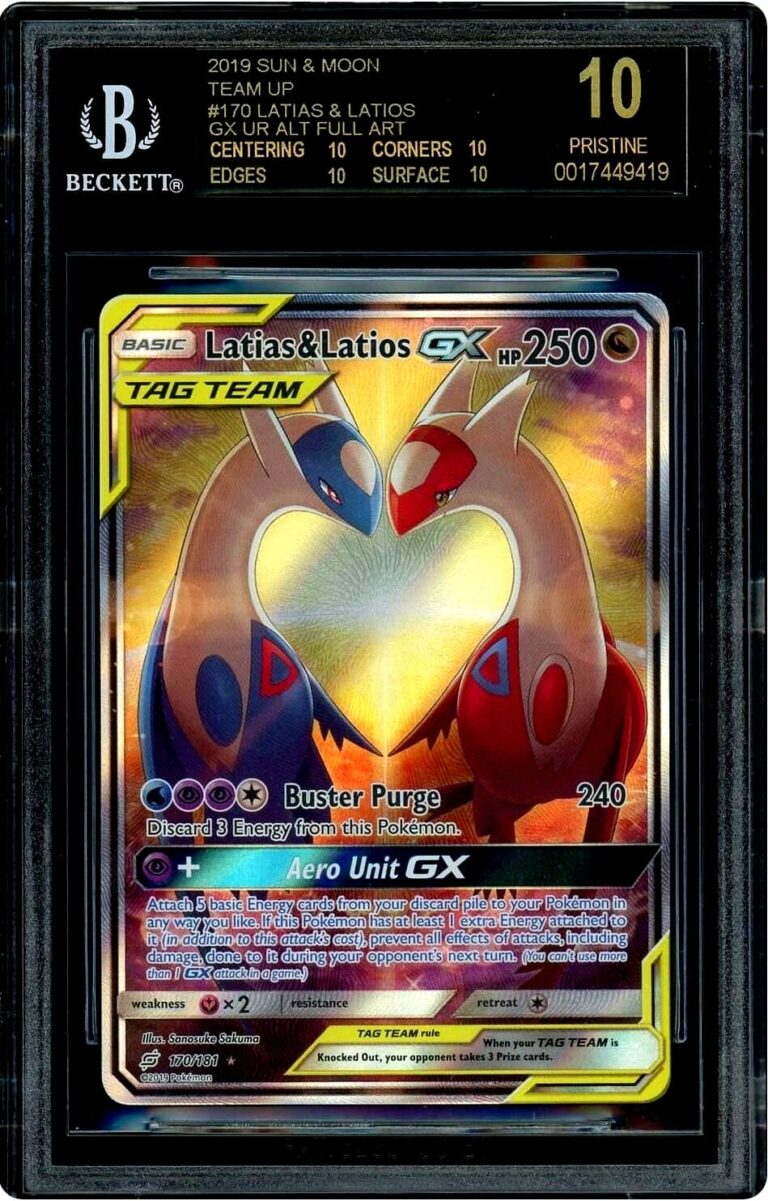 Latias-Latios-GX-170-181-Team-UP-Team-sind-Trumpf-Alternate-Art-Pokemon-Kart-BGS-10-Black-Label-neu