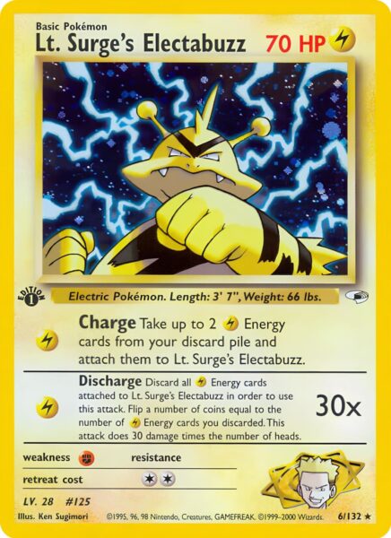 Lt.-Surges-Electabuzz-6-132-Gym-Heroes-1st-Edition-Holo-Pokémon-Karte-Englisch-TCG-Sammelkartenspiel