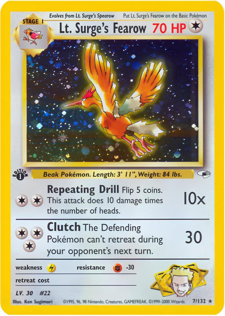 Lt.-Surges-Fearow-7-132-Gym-Heroes-1st-Edition-Trainer-Pokémon-Karte-Englisch-TCG-Sammelkartenspiel