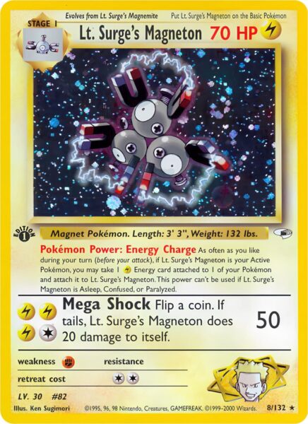 Lt.-Surges-Magneton-8-132-Gym-Heroes-1st-Edition-Holo-Pokémon-Karte-Englisch-TCG-Sammelkartenspiel
