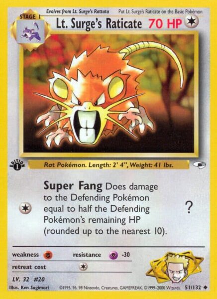 Lt.-Surges-Raticate-51-132-Gym-Heroes-Pokémon-Karte-Englisch-TCG-Sammelkartenspiel-2000