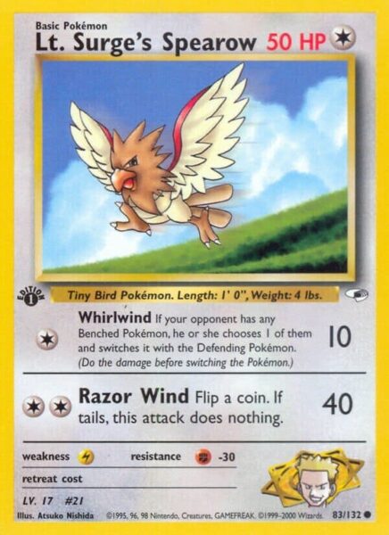 Lt.-Surges-Spearow-83-132-Gym-Heroes-Pokémon-Karte-Englisch-TCG-Sammelkartenspiel-2000