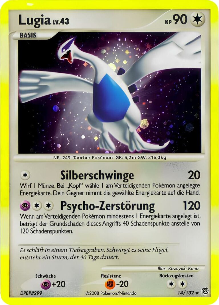 Lugia-14-132-Diamant-Perl-Rätselhafte-Wunder-Holo-Pokémon-Karte-Deutsch