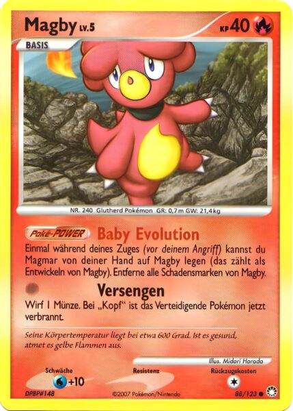 Magby-88-123-Geheimnisvolle-Schätze-Baby-Pokémon-Karte-Deutsch-TCG-Sammelkartenspiel