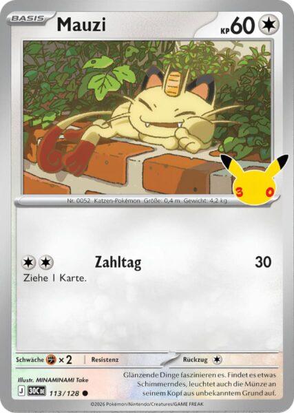 Mauzi-113-128-30C-30-Jahre-Jubiläum-30th-Celebration-Set-Erweiterung-Pokémon-Karte-Deutsch