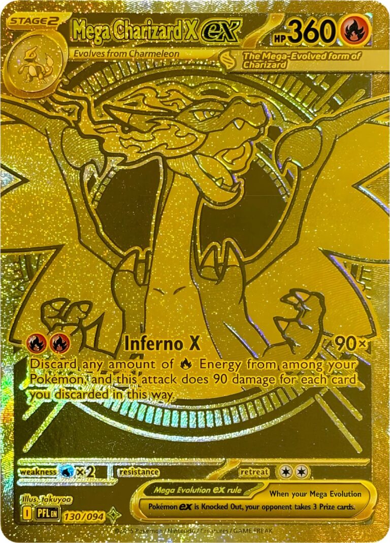 Mega-Charizard-Glurak-X-ex-130-094-Gold-Mega-Hyper-Rare-Pokémon-Karte-Phantasmal-Flames-Fatale-Flammen-Englisch