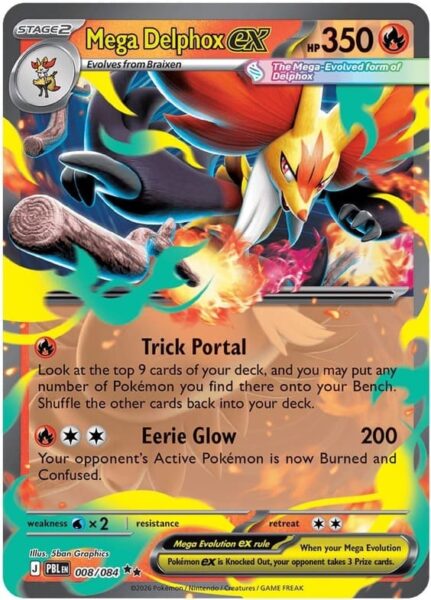 Mega-Delphox-Fennexis-ex-008-084-Pitch-Black-Dunkelnacht-Pokémon-Karte-Englisch
