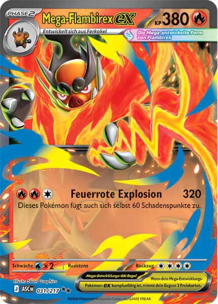 Mega-Flambirex-ex-031-217-ASC-DE-Erhabene-Helden-Pokémon-Karte-Deutsch