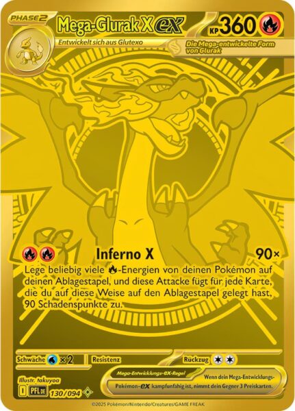 Mega-Glurak-X-ex-130-094-PFL-DE-Fatale-Flammen-Gold-Mega-Hyper-Rare-Pokémon-Karte-Deutsch