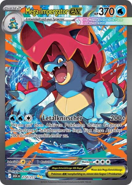 Mega-Impergator-ex-274-217-ASC-DE-Erhabene-Helden-Illustration-Rare-Pokémon-Karte-Deutsch