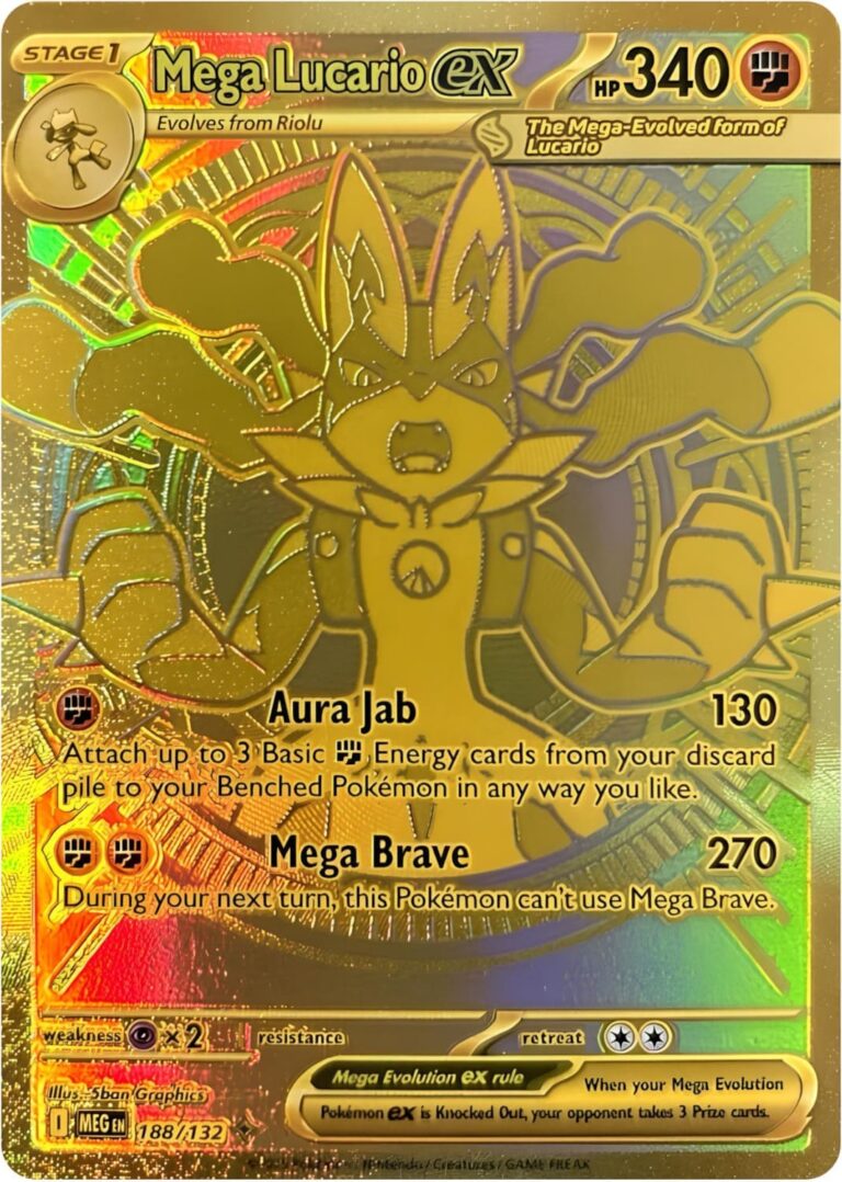Mega-Lucario-ex-188-132-Mega-Evolution-Entwicklung-Secret-Rare-Gold-Pokémon-Karte-Englisch
