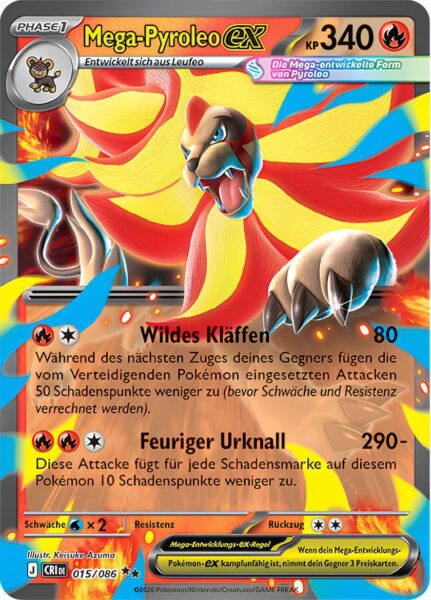 Mega-Pyroleo-ex-015-086-Wachsendes-Chaos-Pokémon-Karte-Deutsch