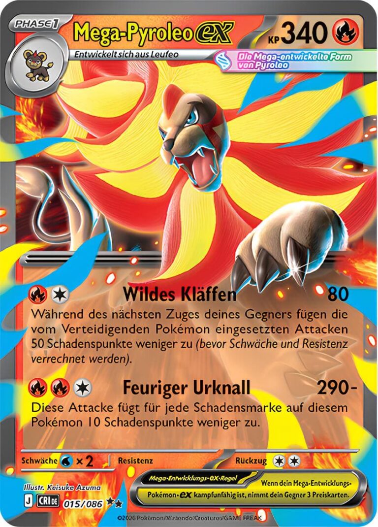 Mega-Pyroleo-ex-015-086-Wachsendes-Chaos-Pokémon-Karte-Deutsch