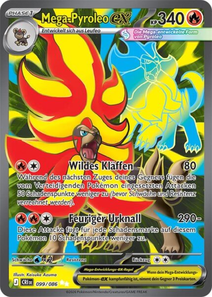 Mega-Pyroleo-ex-099-086-Wachsendes-Chaos-Full-Art-Pokémon-Karte-Deutsch