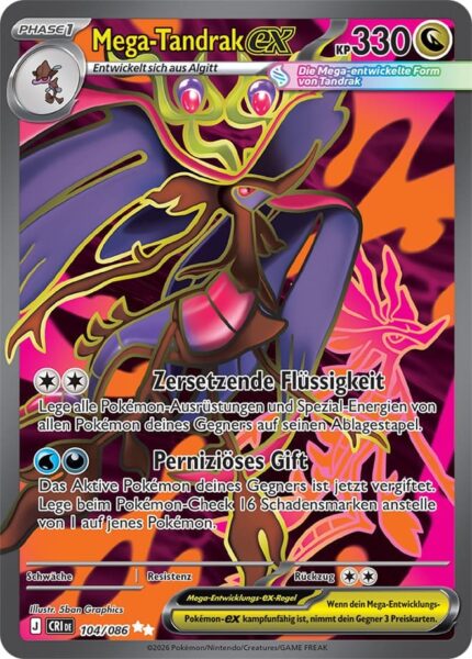Mega-Tandrak-ex-104-086-Wachsendes-Chaos-Full-Art-Pokémon-Karte-Deutsch