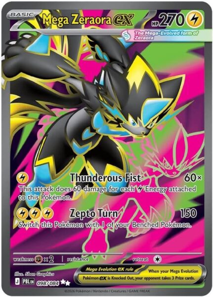 Mega-Zeraora-ex-098-084-Pitch-Black-Dunkelnacht-Full-Art-Pokémon-Karte-Englisch-neu
