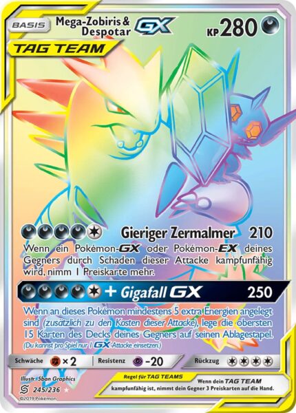 Mega-Zobiris-Despotar-GX-245-236-Rainbow-Rare-TAG-TEAM-Pokémon-Karte-Bund-der-Gleichgesinnten