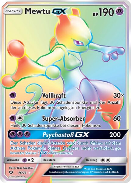 Mewtu-GX-76-73-Schimmernde-Legenden-Rainbow-Secret-Rare-Pokémon-Karte