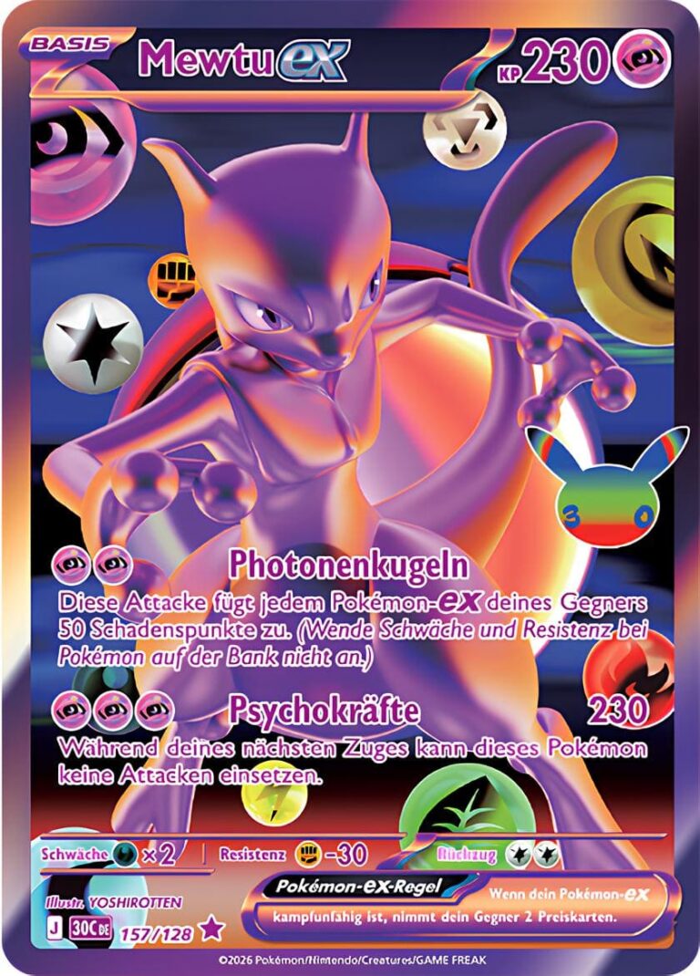 Mewtu-ex-157-128-30C-30-Jahre-Jubiläum-30th-Celebration-Set-Erweiterung-Future-Rare-Futuristisch-Pokémon-Karte-Deutsch