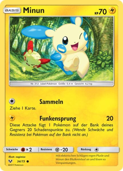 Minun-34-73-Schimmernde-Legenden-Pokémon-Karte-Deutsch-TCG-Sammelkartenspiel
