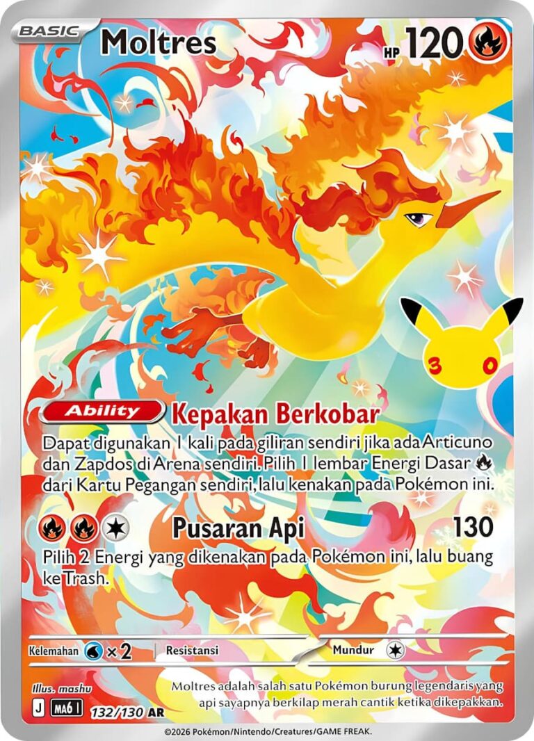 Moltres-Lavados-132-103-AR-M6a-Mega-Expansion-Pack-30th-Celebration-Art-Rare-Pokémon-Karte-Indonesien