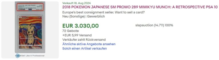 Munch-Scream-Mimikyu-289-SM-P-Promo-Pokémon-Karte-Japanese-PSA-10-Top-Verkäufe-Preis-eBay-August-2024