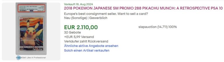 Munch-Scream-Pikachu-288-SM-P-Promo-Pokémon-Karte-Japanese-PSA-10-Top-Verkäufe-Preis-eBay-August-2024