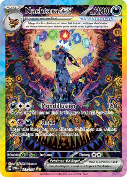 Nachtara-ex-161-131-Prismatische-Entwicklungen-Secret-Special-Illustration-Rare-Pokémon-Karte-Deutsch-Karmesin-Purpur-TCG-Sammelkartenspiel