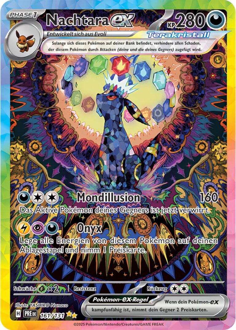Nachtara-ex-161-131-Prismatische-Entwicklungen-Secret-Special-Illustration-Rare-Pokémon-Karte-Deutsch-Karmesin-Purpur-TCG-Sammelkartenspiel