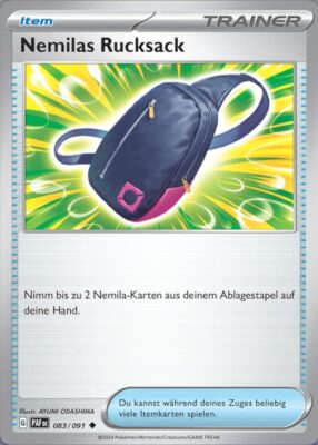 Nemilas-Rucksack_083-091_PAF-DE_Paldeas-Schicksale_Paldean-Fates_Pokémon-Karte_Deutsch