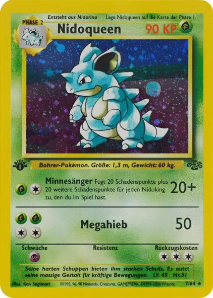 Nidoqueen-7-64-1st-Edition-Dschungel-Holo-Pokemon-Karte-Deutsch