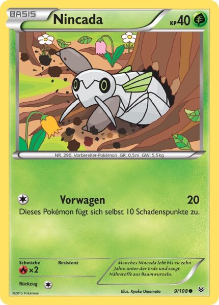 Nincada-9-108-XY-Drachenleuchten-Pokémon-Karte-Deutsch-TCG-Sammelkartenspiel