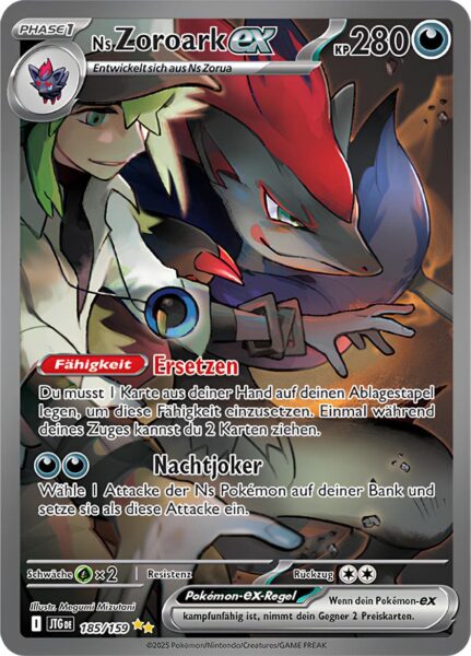 Ns-Zoroark-ex-JTG-DE-185-159-Karmesin-Purpur-Reisegefährten-Journey-Together-Special-Illustration-Rare-Pokémon-Karte-Deutsch