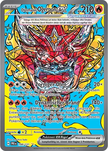 Ofenmaske-Ogerpon-ex-148-131-Prismatische-Entwicklungen-Secret-Special-Illustration-Rare-Pokémon-Karte-Deutsch-Karmesin-Purpur-TCG-Sammelkartenspiel