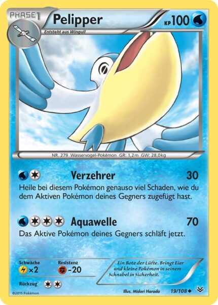 Pelipper-19-108-XY-Drachenleuchten-Pokémon-Karte-Deutsch-TCG-Sammelkartenspiel